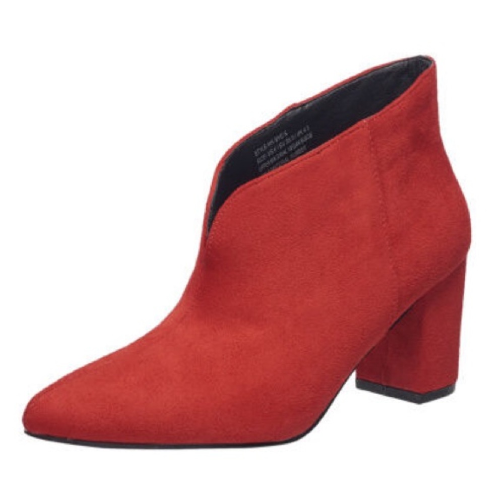 H Halston NYC Ankle Bootie RED Vegan Suede 3" Heel Womens US 8.5
